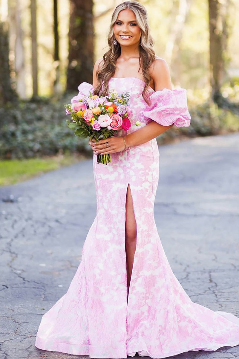 Load image into Gallery viewer, Pink Flower Mermaid Long Prom Dress with Slit
