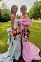 Load image into Gallery viewer, Pink Flower Mermaid Long Prom Dress with Slit