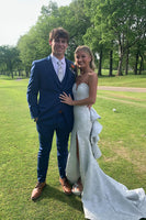 Load image into Gallery viewer, White Sweetheart Ruffled Mermaid Corset Long Prom Dress with Slit