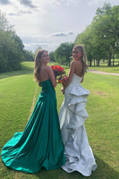 Load image into Gallery viewer, White Sweetheart Ruffled Mermaid Corset Long Prom Dress with Slit