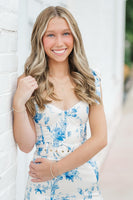 Load image into Gallery viewer, White Blue Flower Ruffled Corset Mermaid Long Prom Dress with Belt