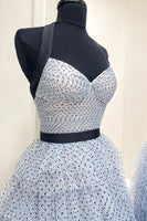 Load image into Gallery viewer, Yellow Halter Ruffled A Line Tiered Long Prom Dress with Slit