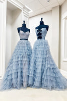 Load image into Gallery viewer, Yellow Halter Ruffled A Line Tiered Long Prom Dress with Slit