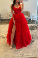 Load image into Gallery viewer, Yellow Halter Ruffled A Line Tiered Long Prom Dress with Slit