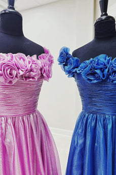 Purple A-Line Off the Shoulder Long Prom Dress with 3D Flowers