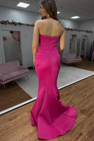 Load image into Gallery viewer, Fuchsia Mermaid Satin Strapless Long Prom Dress