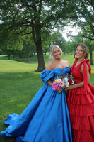 Load image into Gallery viewer, Royal Blue Ball Gown Off the Shoulder Long Prom Dress with Slit