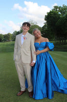 Load image into Gallery viewer, Royal Blue Ball Gown Off the Shoulder Long Prom Dress with Slit