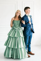 Load image into Gallery viewer, Sparkly Fuchsia Beaded Long Corset Prom Dress with Bows