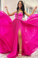 Load image into Gallery viewer, Sparkly Fuchsia Keyhole Long Beaded Prom Dress with Bows