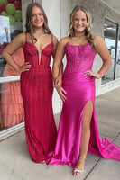 Load image into Gallery viewer, Sparkly Red Spaghetti Straps Mermaid Beaded Long Corset Prom Dress