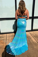 Load image into Gallery viewer, Sparkly Fuchsia Metallic Sweetheart Mermaid Long Corset Prom Dress with Slit