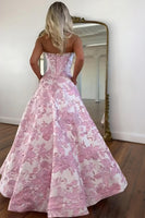 Load image into Gallery viewer, Strapless Grey Blue Flower A Line Long Corset Prom Dress with Pearls