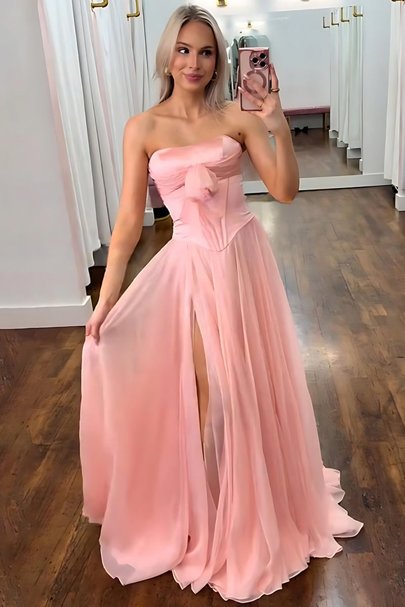 Load image into Gallery viewer, Blue Sweetheart A Line Pleated Long Prom Dress with Slit