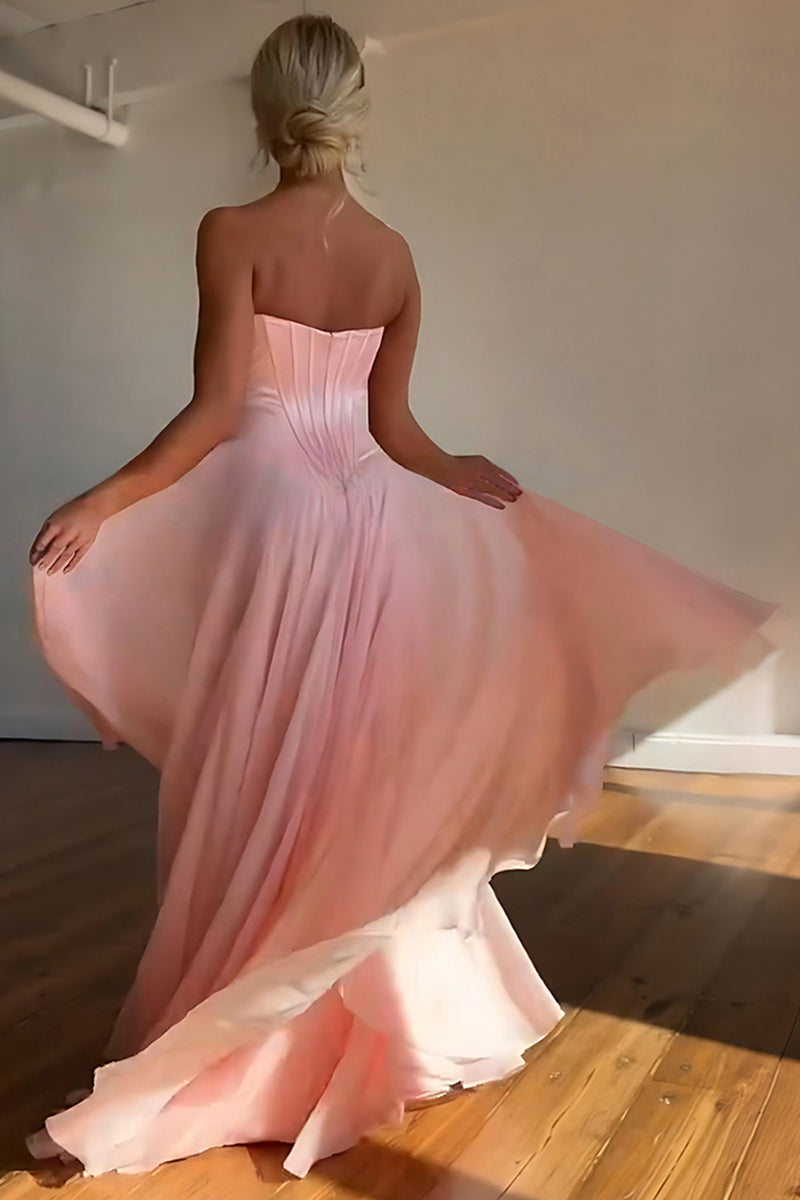 Load image into Gallery viewer, Blue Sweetheart A Line Pleated Long Prom Dress with Slit