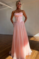 Load image into Gallery viewer, Blue Sweetheart A Line Pleated Long Prom Dress with Slit