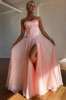 Load image into Gallery viewer, Blue Sweetheart A Line Pleated Long Prom Dress with Slit