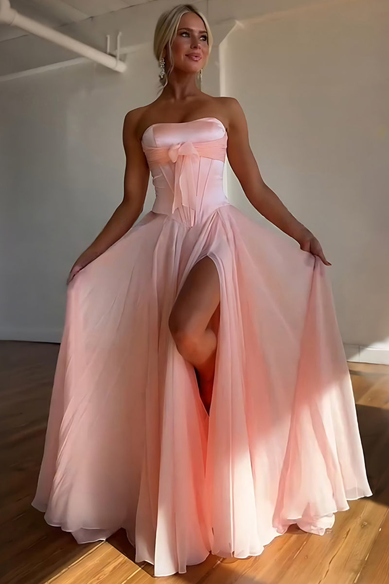 Load image into Gallery viewer, Blue Sweetheart A Line Pleated Long Prom Dress with Slit