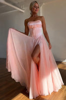 Load image into Gallery viewer, Blue Sweetheart A Line Pleated Long Prom Dress with Slit