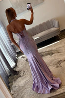 Load image into Gallery viewer, White Mermaid Halter Long Prom Dress with Embroidery