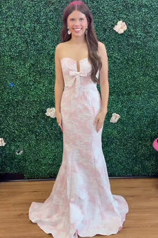 Pink Sweetheart Mermaid Long Prom Dress with Bow