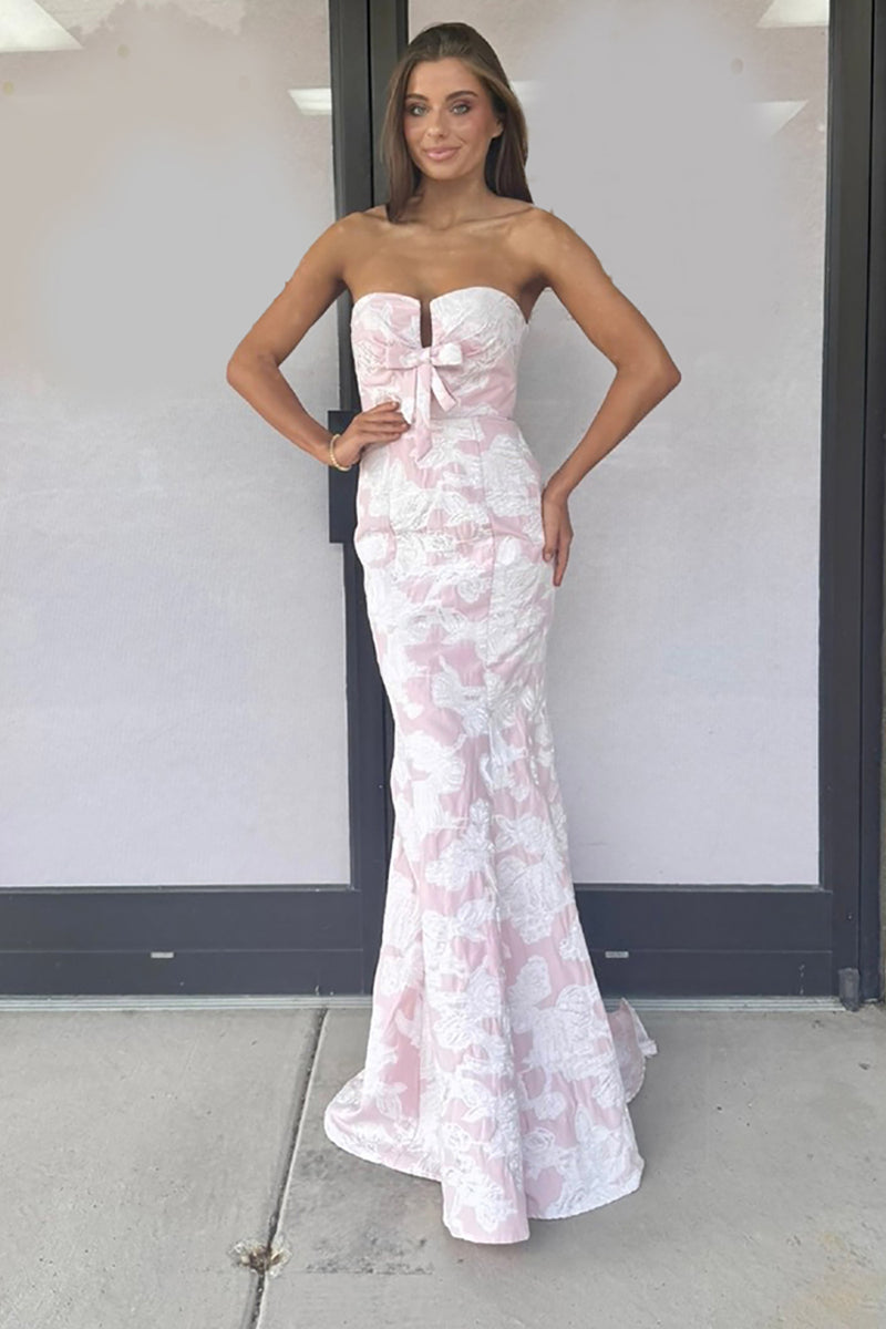 Load image into Gallery viewer, Pink Sweetheart Mermaid Long Prom Dress with Bow