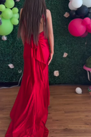 Load image into Gallery viewer, Red Satin Mermaid V-Neck Long Prom Dress with Slit