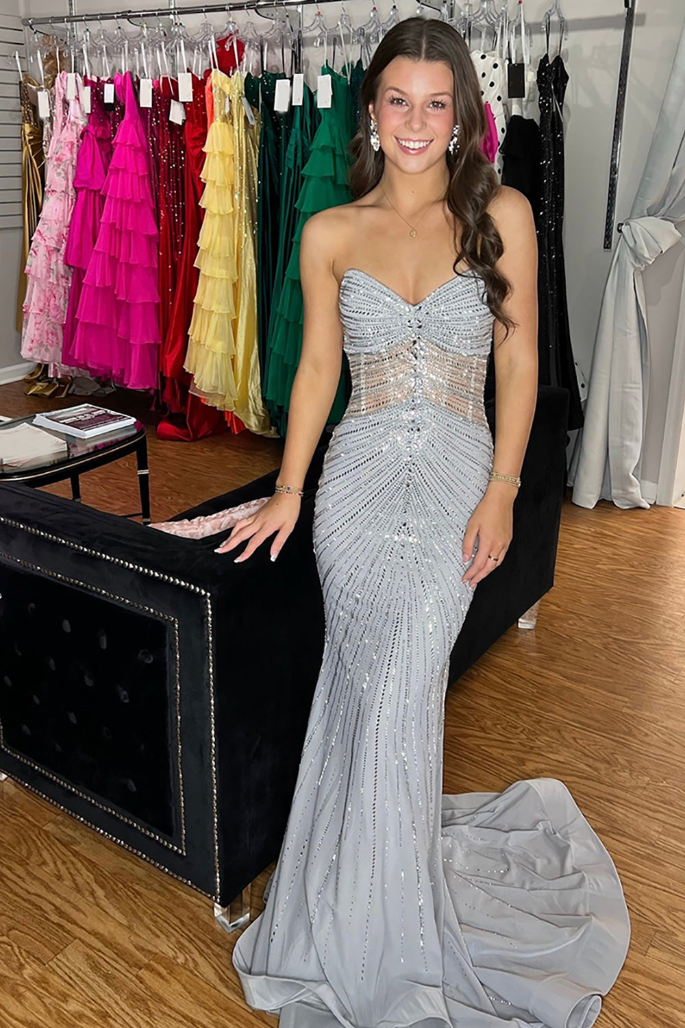 Sparkly Grey Sweetheart Mermaid Long Prom Dress with Sequins