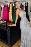 Load image into Gallery viewer, Sparkly Grey Sweetheart Mermaid Long Prom Dress with Sequins