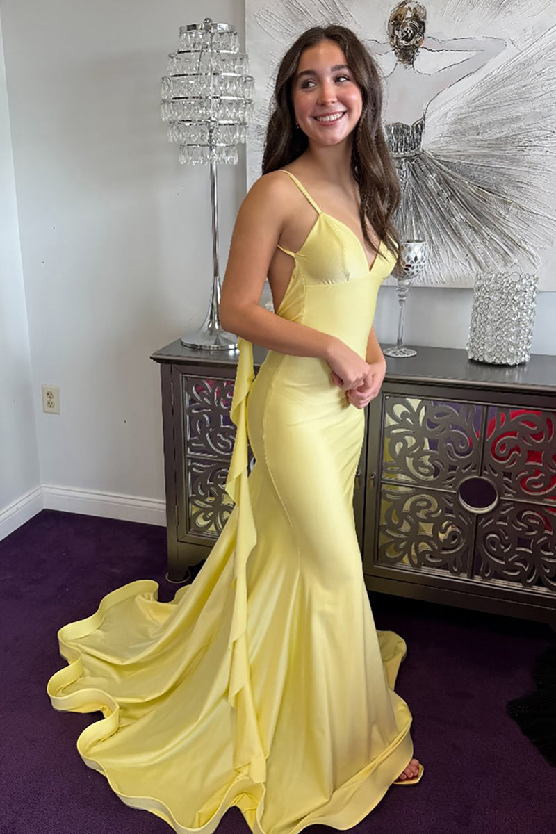 Load image into Gallery viewer, Red Mermaid Spaghetti Straps Backless Long Prom Dress with Ruffles