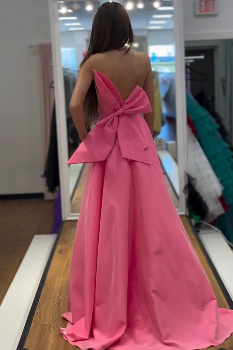 Load image into Gallery viewer, Pink Satin Strapless Mermaid Long Prom Dress with Bow