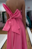 Load image into Gallery viewer, Pink Satin Strapless Mermaid Long Prom Dress with Bow