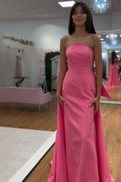 Load image into Gallery viewer, Pink Satin Strapless Mermaid Long Prom Dress with Bow