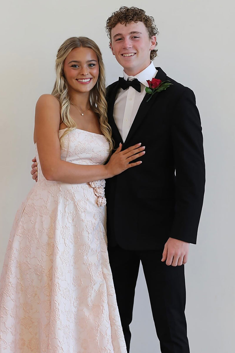 Load image into Gallery viewer, Pink Floral Strapless A Line Long Prom Dress