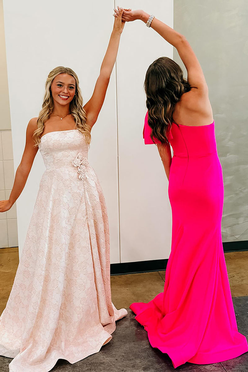 Load image into Gallery viewer, Pink Floral Strapless A Line Long Prom Dress