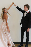 Load image into Gallery viewer, Pink Floral Strapless A Line Long Prom Dress