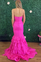 Load image into Gallery viewer, Fuchsia Strapless Mermaid Long Prom Dress with Ruffles