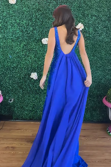 Sparkly Royal Blue Mermaid Long Prom Dress with Cape