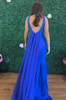 Load image into Gallery viewer, Sparkly Royal Blue Mermaid Long Prom Dress with Cape