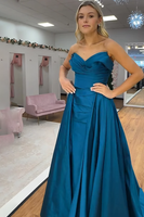 Load image into Gallery viewer, Blue Sweetheart Satin Mermaid Long Prom Dress with Cape