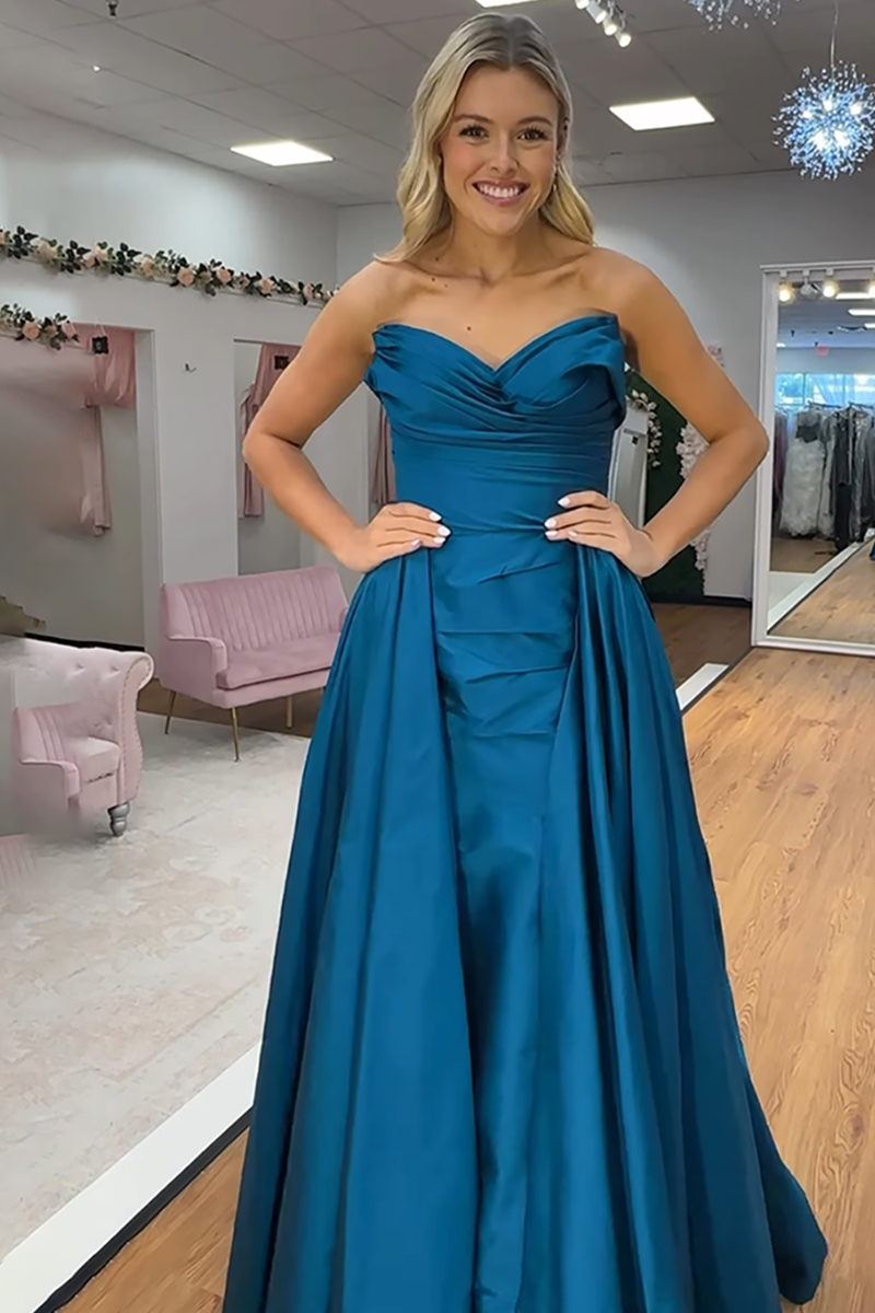 Load image into Gallery viewer, Blue Sweetheart Satin Mermaid Long Prom Dress with Cape