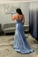 Load image into Gallery viewer, Sparkly Royal Blue Mermaid Strapless Long Corset Prom Dress