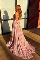 Load image into Gallery viewer, Sparkly Pink Long Metallic Prom Dress with Keyhole