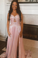Load image into Gallery viewer, Sparkly Pink Long Metallic Prom Dress with Keyhole
