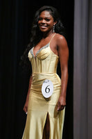 Load image into Gallery viewer, Sparkly Gold Mermaid Satin Corset Long Prom Dress with Slit