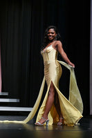 Load image into Gallery viewer, Sparkly Gold Mermaid Satin Corset Long Prom Dress with Slit