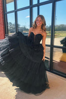 Load image into Gallery viewer, Sparkly Black Ruffled Sweetheart Corset Long Prom Dress