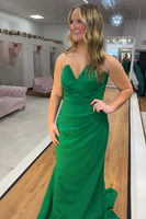 Load image into Gallery viewer, Green Mermaid Satin Strapless Long Prom Dress