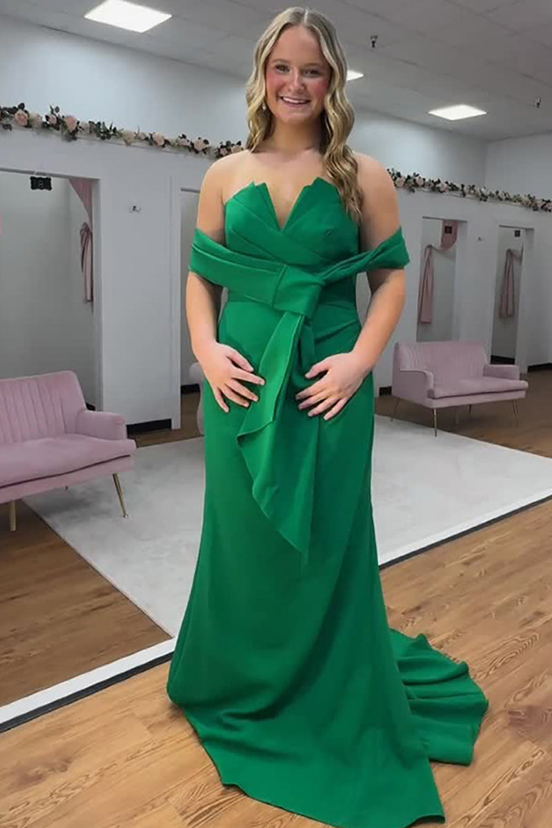 Load image into Gallery viewer, Green Mermaid Satin Strapless Long Prom Dress