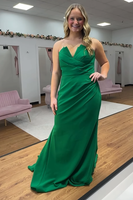 Load image into Gallery viewer, Green Mermaid Satin Strapless Long Prom Dress